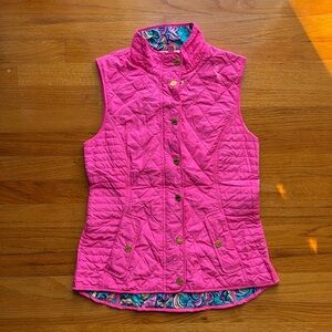NWOT Lilly Pulitzer Sea Blue Private Island Hot Pink Getaway Quilted Vest